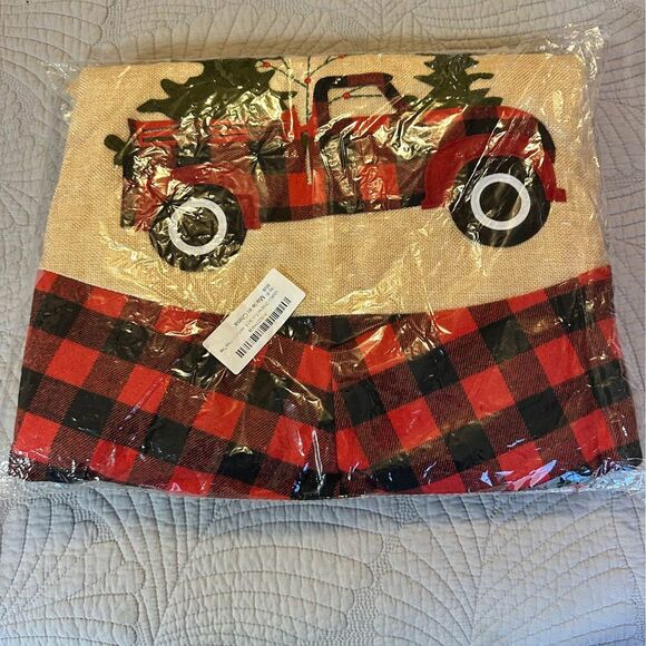 Christmas‎ Tree Skirt Red Buffalo Plaid Truck Xmas Tree Mat Holiday Decor - Picture 4 of 6